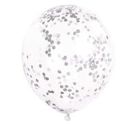 Unique Party 58112 - Ballons de Baudruche Confettis - 30 cm - Confettis de Couleur Argent - Paquet de 6