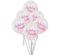 ballons confettis Birthday Princess rose 30 cm 6 pièces