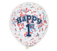 Unique Party - 58185 - Ballons à Confettis - 30 cm - 1ère Fête d’Anniversaire à thème Nautique - Paquet de 6