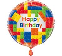 Unique Party 58247 - Ballon d'Anniversaire - 45 cm - Fête d'Anniversaire à thème de Blocs des Constructions, 18"