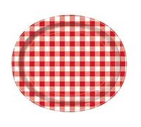 Unique Party 58718 - Assiettes en Carton Ovales - Fête à Thème D'été Vichy Rouge - Paquet de 8