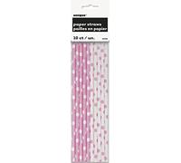 Unique Party - 62086 - Paquet de 10 Pailles - Carton à Pois - Rose Pastel