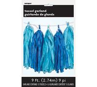Unique Party 62961 - Guirlande de Glands en Papier de Soie - 2,74 m - Couleurs Bleu Royal et Bleu Clair