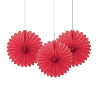Unique Party 63255 - Mini Rosaces de Décoration en Papier de Soie Rouges, Paquet de 3