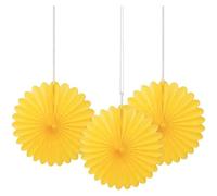 Unique Party 63259 - Mini Rosaces de Décoration en Papier de Soie Jaunes, Paquet de 3