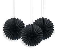 Unique Party 63260 - Mini Rosaces de Décoration en Papier de Soie Noires, Paquet de 3
