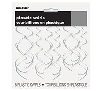 Unique Party 63274 - Serpentins Décoratifs Torsadés en Plastique Argentés , Paquet de 8