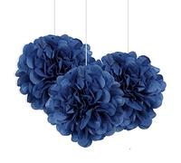 Unique Party 64213 Petites Décorations en Pompon en Papier de Soie-23 cm-Couleur Royal-Paquet de 3, Bleu Marine