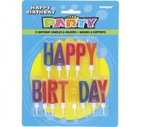 Unique Party - 71190 - Lot de 13 Bougies à Lettres dans des Bougeoirs - Happy Birthday