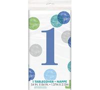 Unique Party 73303 - Nappe en Plastique - 2, 13 m x 1, 37 M - Fête à Thème Pois Bleu 1er Anniversaire