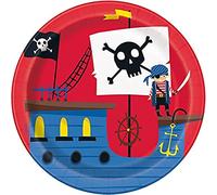 Unique Party 78414 Lot de 8 assiettes à dessert rondes Motif pirate Multicolore 17,8 cm