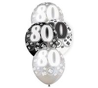 Unique Party 80920 - Ballons de 80e Anniversaire de 30 cm en Latex Noir et Argenté Glitz, Paquet de 6
