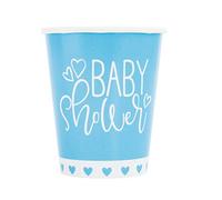 Unique- Gobelets en Carton Baby Shower à Thème Cœurs Bleus-Paquet de 8, 82216, Blue