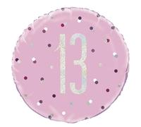 Unique Party 83367 - Ballon de 13e Anniversaire - 45 cm - Fête d'Anniversaire à thème Rose et Argent Glitz