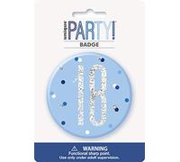Unique Party 83518 - Badge 18e Anniversaire - 7,5 cm - Fête d'Anniversaire à thème Bleu et Argent Glitz