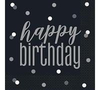 Unique Party 83582 - Serviettes en Papier - 16,5 cm - Fête d'Anniversaire à thème Noir et Argent Glitz - Paquet de 16