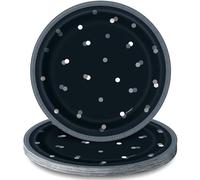 Unique Party 83584 - Assiettes en Carton - 18 cm - Fête d'Anniversaire à thème Noir et Argent Glitz - Paquet de 8