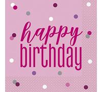 Unique Party 83602 - Serviettes en Papier - 16,5 cm - Fête d'Anniversaire à thème Rose et Argent Glitz - Paquet de 16