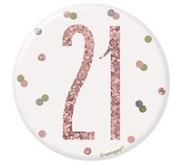 Unique Party 84867 - Badge 21e Anniversaire - 7,5 cm - Fête d'Anniversaire à thème Or Rose Glitz