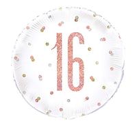 Unique Party 84899 - Ballon de 16e Anniversaire - 45 cm - Fête d'Anniversaire à thème Or Rose Glitz