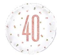 Unique Party 84903 - Ballon de 40e Anniversaire - 45 cm - Fête d'Anniversaire à thème Or Rose Glitz