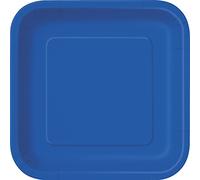 Unique Party- Assiettes en Carton Carrées Écologiques-23 cm-Couleur Bleu Roi-Paquet de 14, 31484EU, Royal Blue