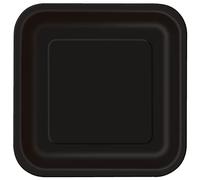 Unique Party- Assiettes en Carton Carrées Écologiques-23 cm-Couleur Noire-Paquet de 14, 32060EU, Black