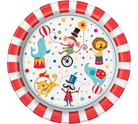 Unique Party- Assiettes en Carton Écologiques-23 cm-Fête à thème de Cirque de Carnaval-Paquet de 8, 72475EU, Multicolour
