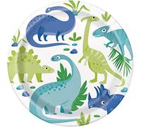 Unique Party- Assiettes en Carton Écologiques-23 cm-Fête à thème Dinosaure Bleu et Vert-Paquet de 8, 73885EU, Multicolour