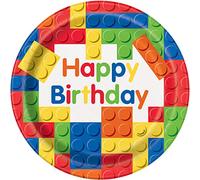 Unique Party- Assiettes en Carton Écologiques-23 cm-Fête d'anniversaire à thème de Blocs des Constructions-Paquet de 8, 58235EU, Multicolour