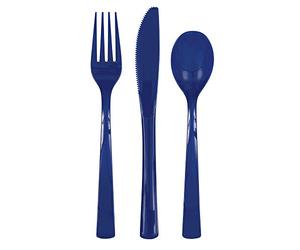 Unique Party- Assorted Plastic Cutlery Set | Navy Blue | 18 Pcs. Lot de Couverts en Plastique, 39524, Bleu Marine, Pack of 18