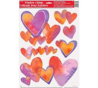 Unique Party - Autocollants de fenêtre, cœur aquarelle, Saint-Valentin pack de 6 SG26980 (taille unique) (Violet/Rouge/Orange)