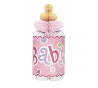 Unique Party Baby Shower-30 cm-Décoration Nid D'abeille en Forme de Bouteille-Pois Roses, 61721