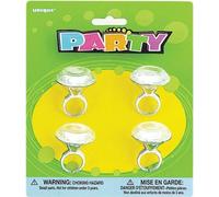 Unique Party - Bague diamant plastique Cadeaux de fête pack de 4 SG25225 (taille unique) (argent)
