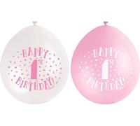 Unique Party - Ballons "Happy 1st Birthday", latex, paquet de 10 SG37889 (taille unique) (rose/blanc)