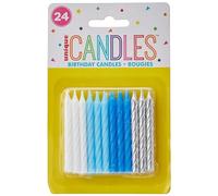 Unique Bougies d'anniversaire 19971 – bleues, blanches et argentées – 24 pièces, 7 cm