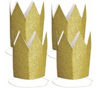 Unique Party- Cadeaux de Fête-Mini Couronnes en Papier-Paillettes Dorées-Paquet de 4, 75798, Gold