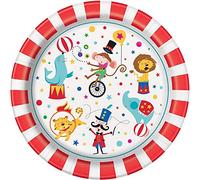 Unique Party- Circus Party Round Dinner Plates | 9" | 8 Pcs. Assiettes en Carton, 72475, Taille Unique