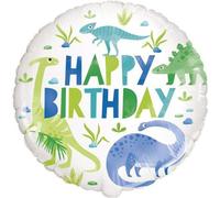 Unique Party - Dinosaures - Ballon en plastique, Joyeux anniversaire - Film SG22721 (taille unique) (Blanc/Vert/Bleu)