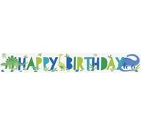 Unique Party - Drapeau, film plastique, dinosaure, joyeux anniversaire SG38847 (taille unique) (bleu/vert)