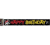 Unique Party - Drapeau "Pirate Fun", film plastique, Happy Birthday SG30293 (taille unique) (noir/rouge/jaune)