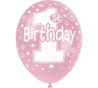 Unique Party - Effet nacré - Ballons, latex, 1er anniversaire pack de 5 SG33842 (taille unique) (rose/blanc)
