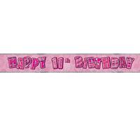Unique Party "Happy 11th Birthday" bannière film holographique SG16890 (3,65 m) (rose)