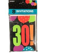 Unique Party - Invitations "Cheer", 30e anniversaire pack de 8 - carton SG24364 (taille unique) (Coloré)
