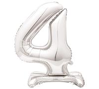 Unique Party-Lovely Standing Foil 30" Balloon | Silver Number 4 Shaped Géant Debout Numéro 4-76 cm-Argent, 59584
