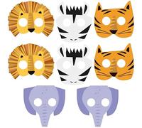 Unique Party- Masques en Papier-Fête de Safari d'animaux-Paquet de 8, 73926, Multicolour