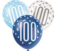 Unique Party - Motif à pois - Ballons, latex, 100e anniversaire pack de 6 SG24141 (taille unique) (bleu foncé/blanc/bleu)