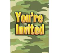 Unique Party - Motif camouflage - Invitations "You're Invited" pack de 8 - carton SG24474 (taille unique) (Vert/Jaune)