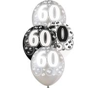 Unique Party - Paillettes - Manches ballon, latex, 60e anniversaire pack de 6 SG34243 (taille unique) (noir/argent/blanc)