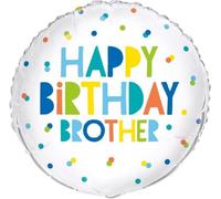 Unique Party - Rond - Ballon en plastique "Brother", Joyeux Anniversaire - Film SG22542 (taille unique) (Blanc/Bleu/Jaune)